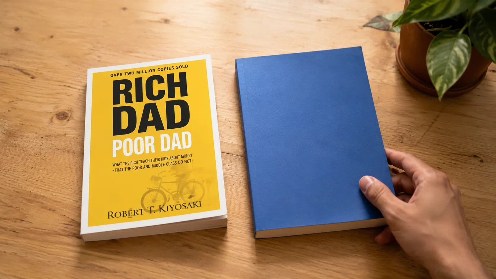 Two personal finance books side by side on a table, one being Rich Dad Poor Dad and one a more tactical budgeting book