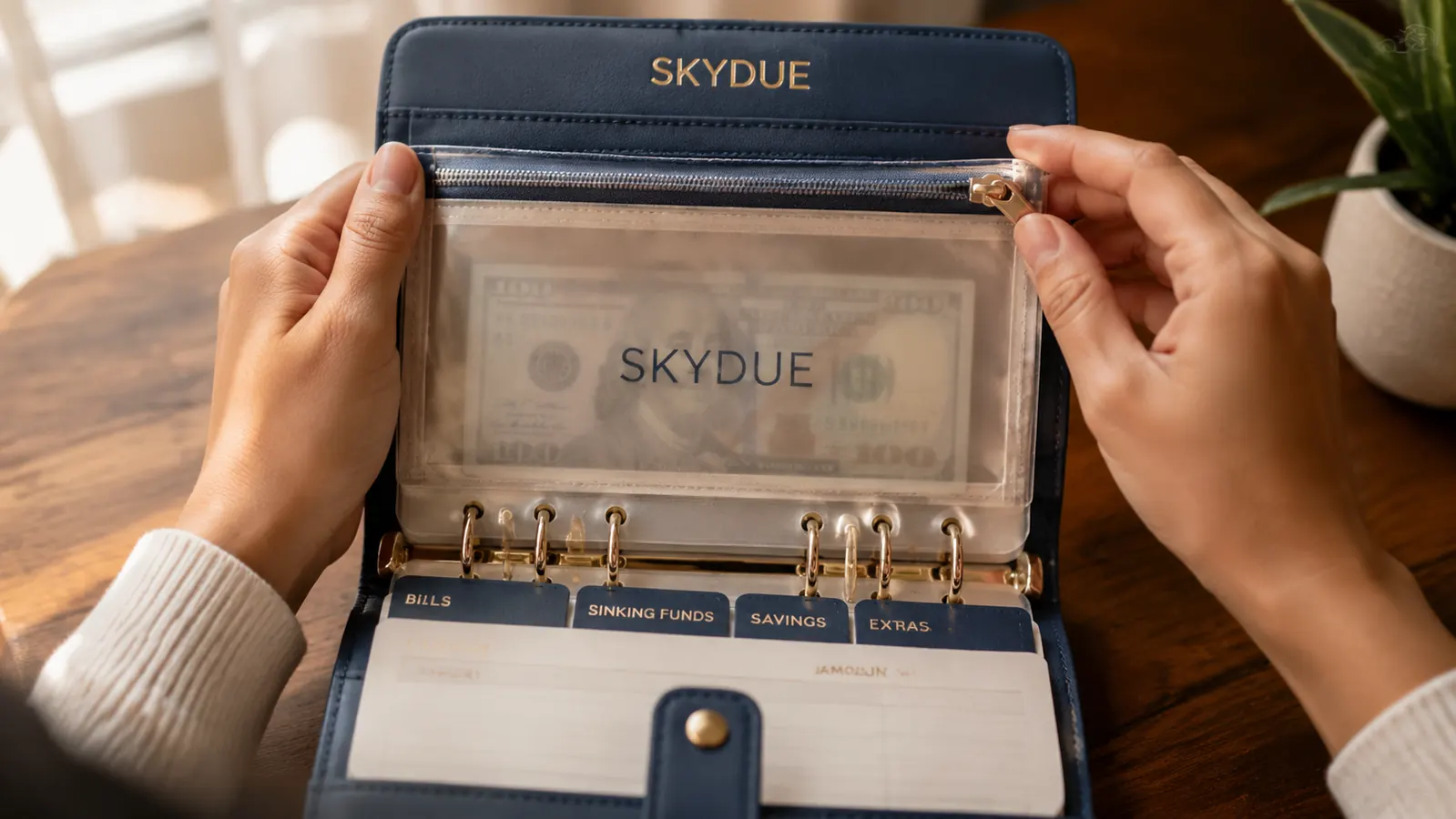 Close-up of worn zipper pull on a SKYDUE Budget Binder envelope after months of regular use